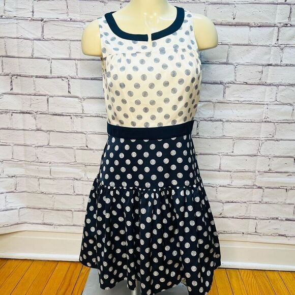 J. Crew Womens Ivory Navy Polka Dot Tiered Sleeveless Mini Dress Size 0 NWT - Picture 1 of 9